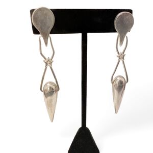MODERNISTIC Silver Drop Vintage Earrings Chunky Geometric Dangling